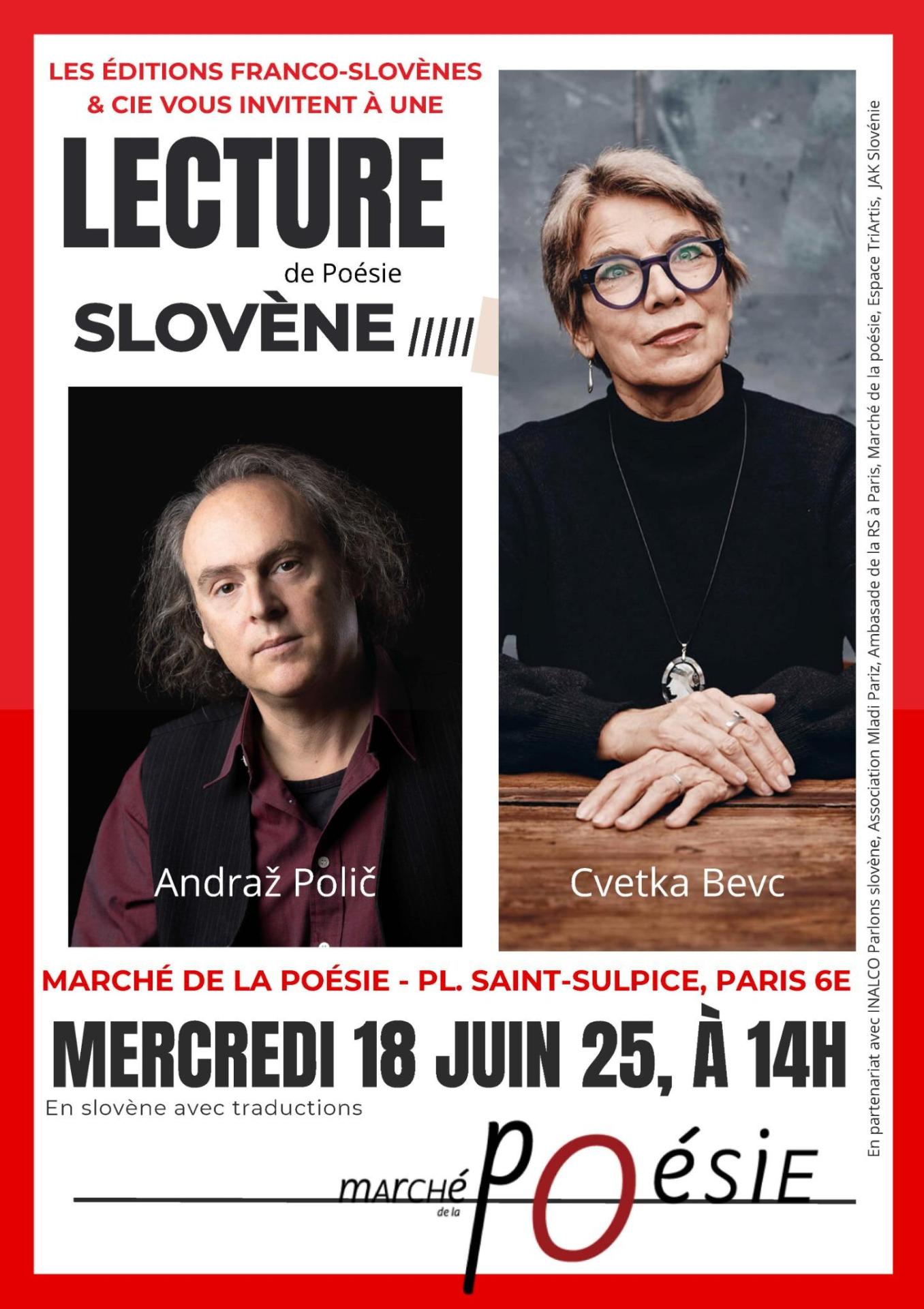 Lecture slovène 18 juin au Marché de la poésie Cvetka Bevc Andraz Polic
